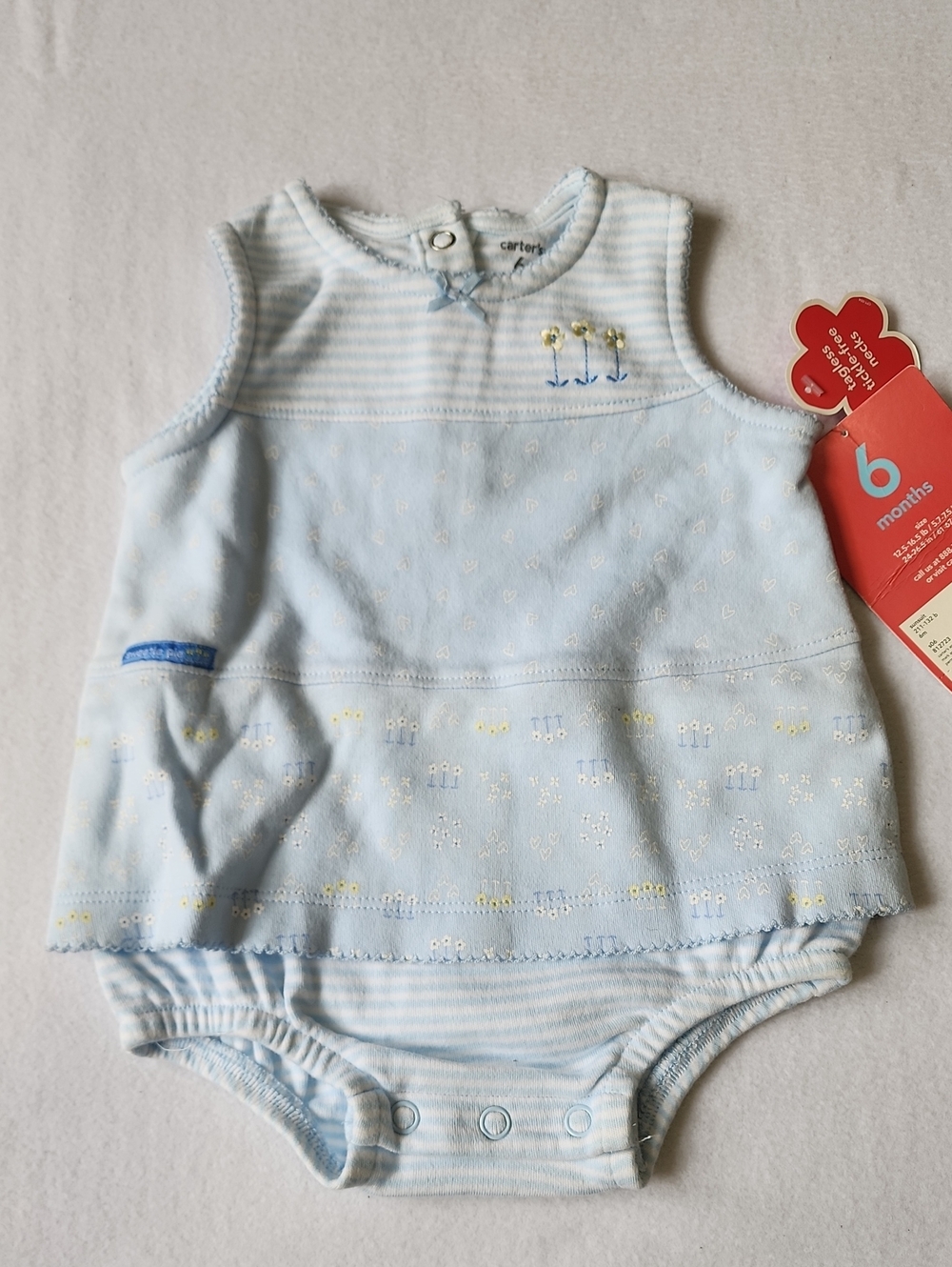 Carter's Light Blue Sleeveless Baby Romper with Floral Accent